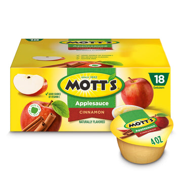 Mott'S Cinnamon Applesauce, 4 Oz Cups, 18 Count, No Artificial Flavors, Good Source Of Vitamin C, Nutritious Option For The Whol