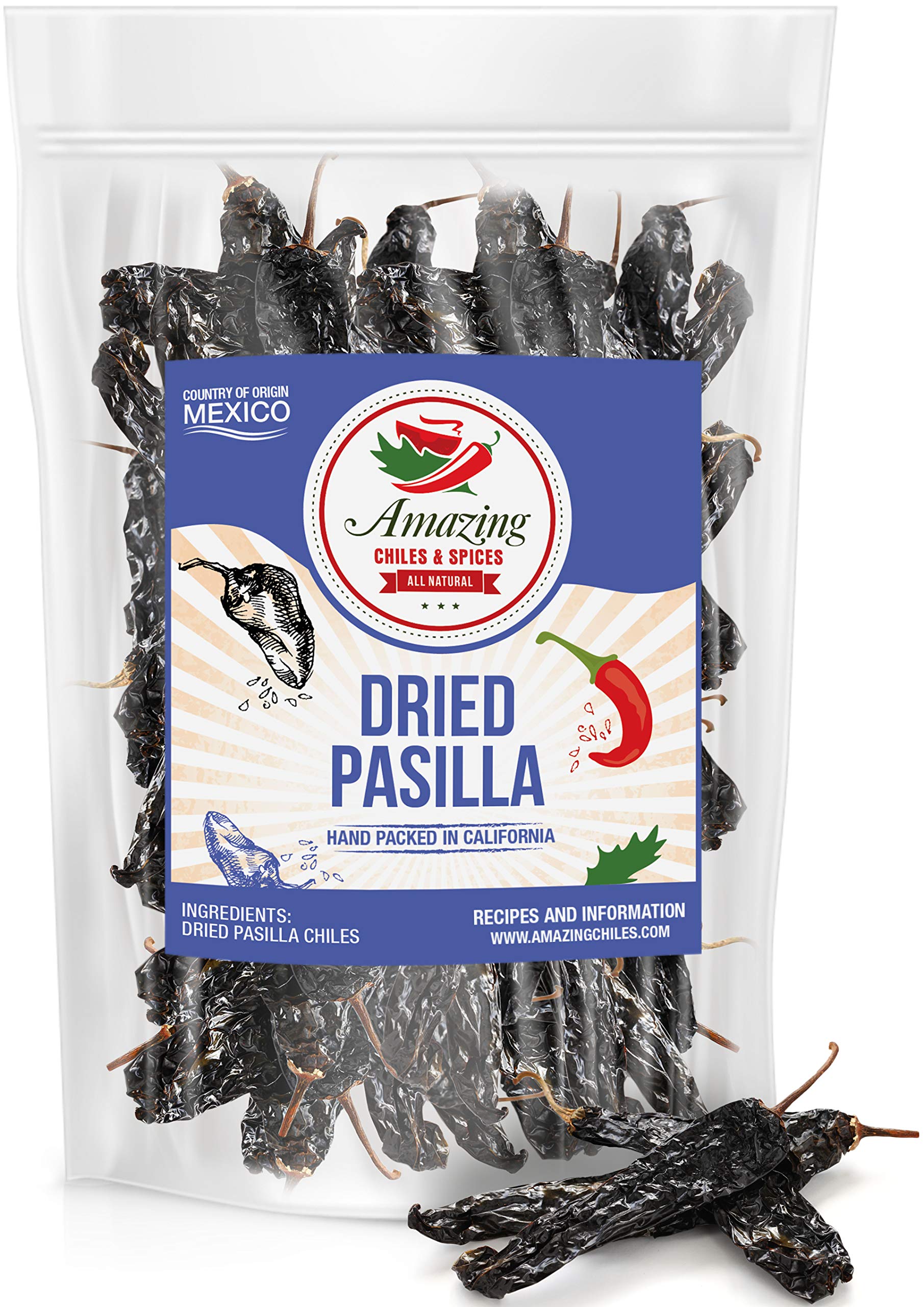 Pasilla Chiles Dried 1LB (16oz) - Staple in Mexican Cooking: Moles, Sauces, Stews, Salsa. Mild Heat - Punget and Tangy Flavor. B