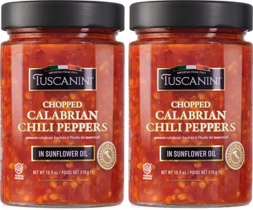 Tuscanini Premium Italian Chopped Calabrian Chili Peppers In Sunflower Oil, 10.9 oz (2 Pack) | All Natural | Nothing Artificial