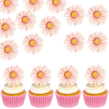 60 Pcs Edible Daisy Cupcake Toppers Wafer Paper Daisy Cupcake Picks Edible Sunflower Birthday Party Decorations For Baby Shower Wedding Engagement Birthday Party Cake Food Decorations Supplies Pink