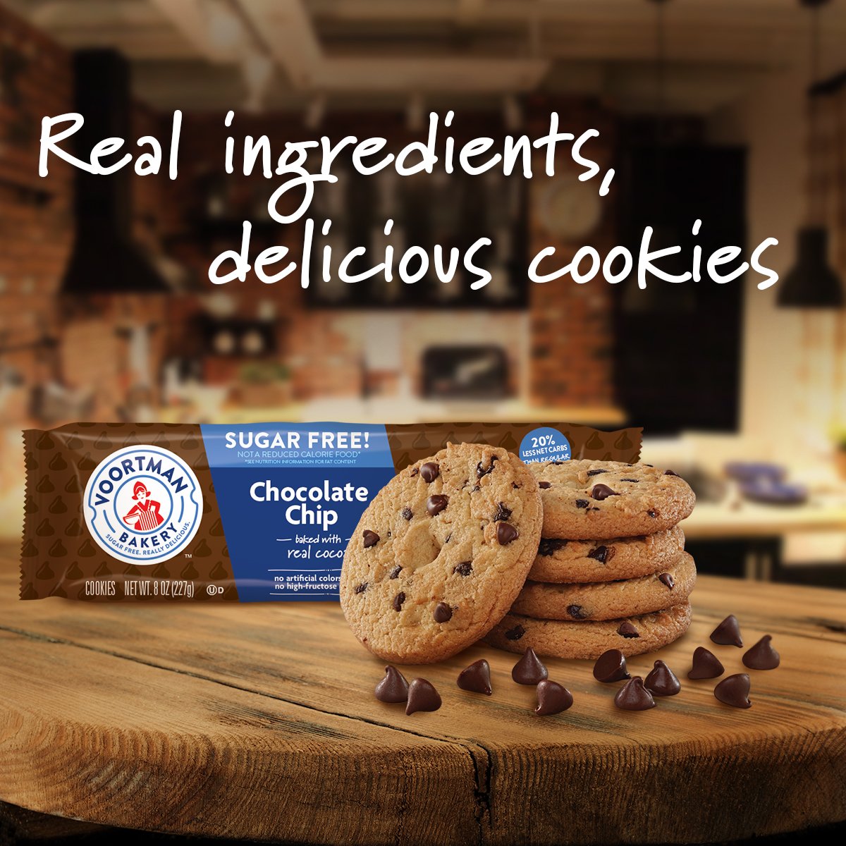 Voortman Bakery, Sugar Free Chocolate Chip Cookies, Crispy, Crunchy Cookies, 8Oz, Pack Of 4