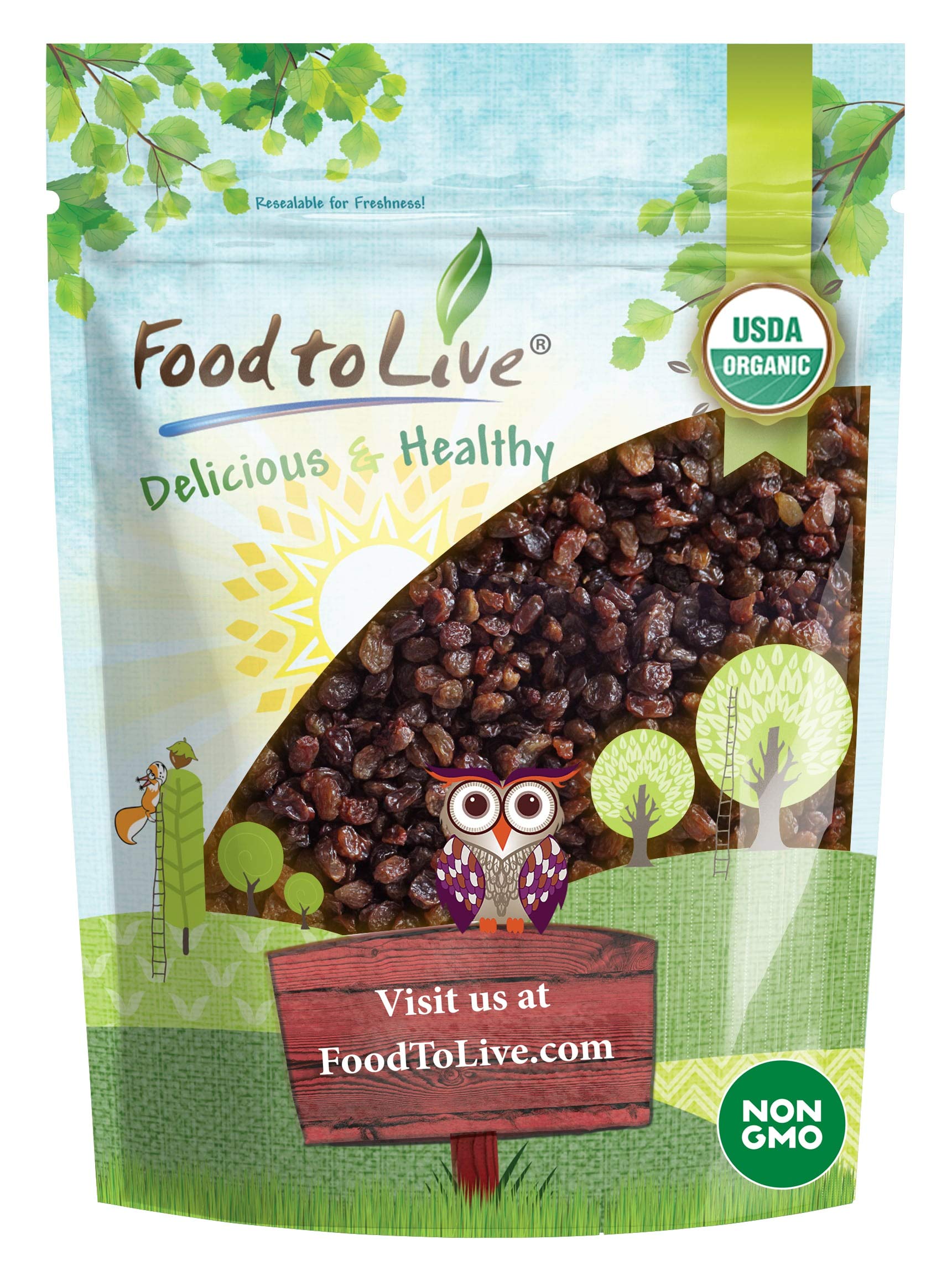Food to Live Imported Organic Raisins, 8 Ounces - Sun Dried Thompson Seedless Select Grapes, Non-GMO, Raw, No Sugar added, Pesti