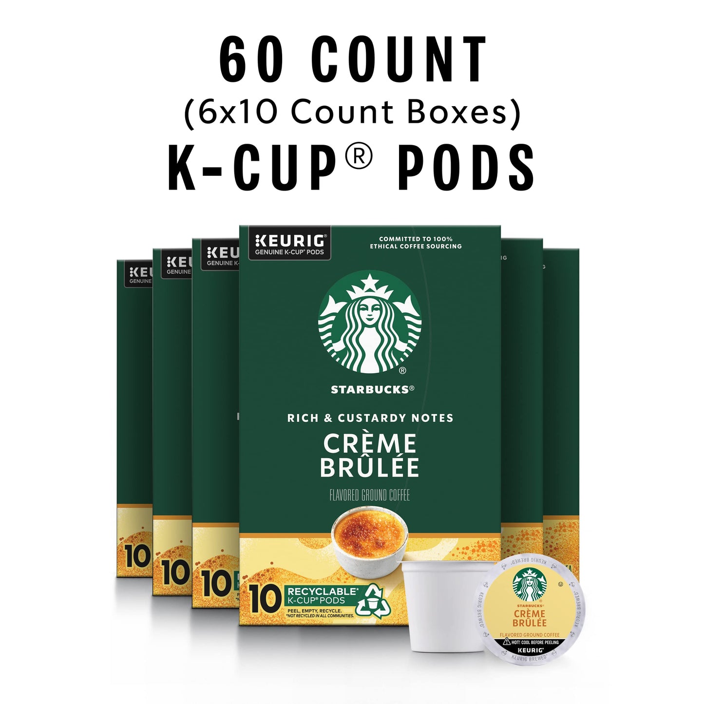 Starbucks K-Cup Coffee Pods, Crème Brûlée Flavor, 100% Arabica, 60 Pods (6 Boxes), Naturally Flavored Coffee
