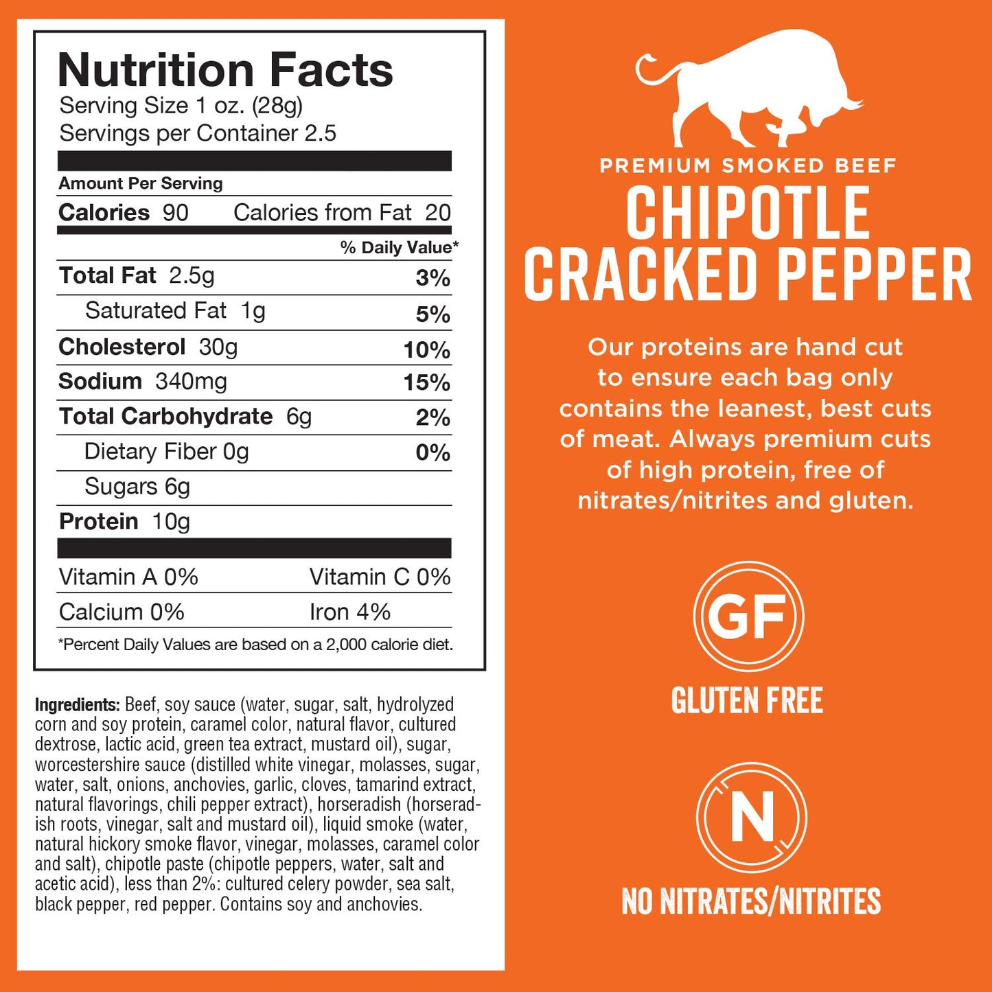 Chefs Cut Real Jerky Steak Jerky, Chipotle  ed Pepper, 2.5 Ounce (Pack of 4)