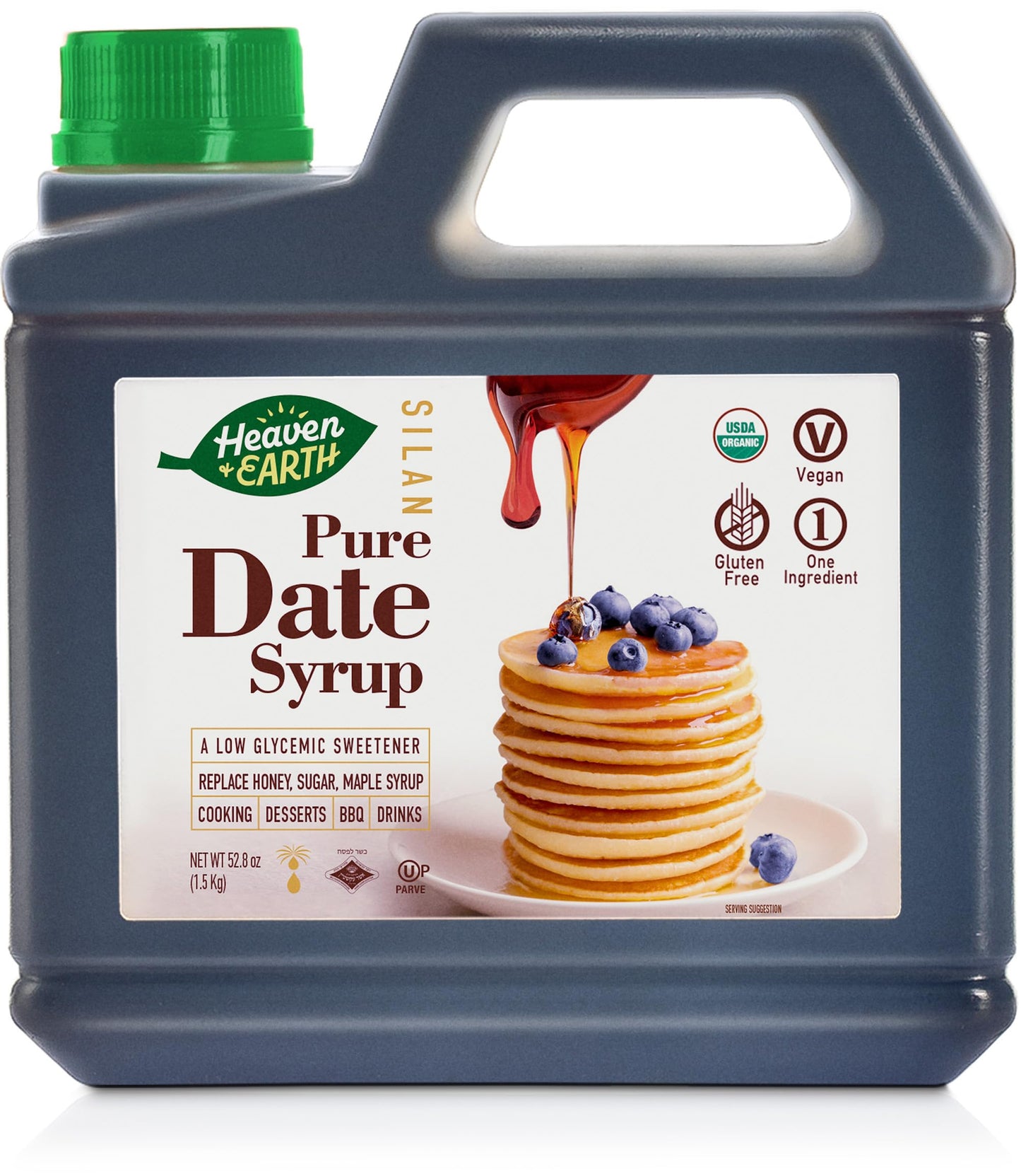Heaven & Earth 100% Organic Date Syrup, Silan (3.3 lb) 52.8oz | 1 Ingredient | All Natural Honey Alternative | Low Glycemic Inde