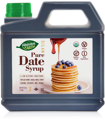 Heaven & Earth 100% Organic Date Syrup, Silan (3.3 lb) 52.8oz | 1 Ingredient | All Natural Honey Alternative | Low Glycemic Inde