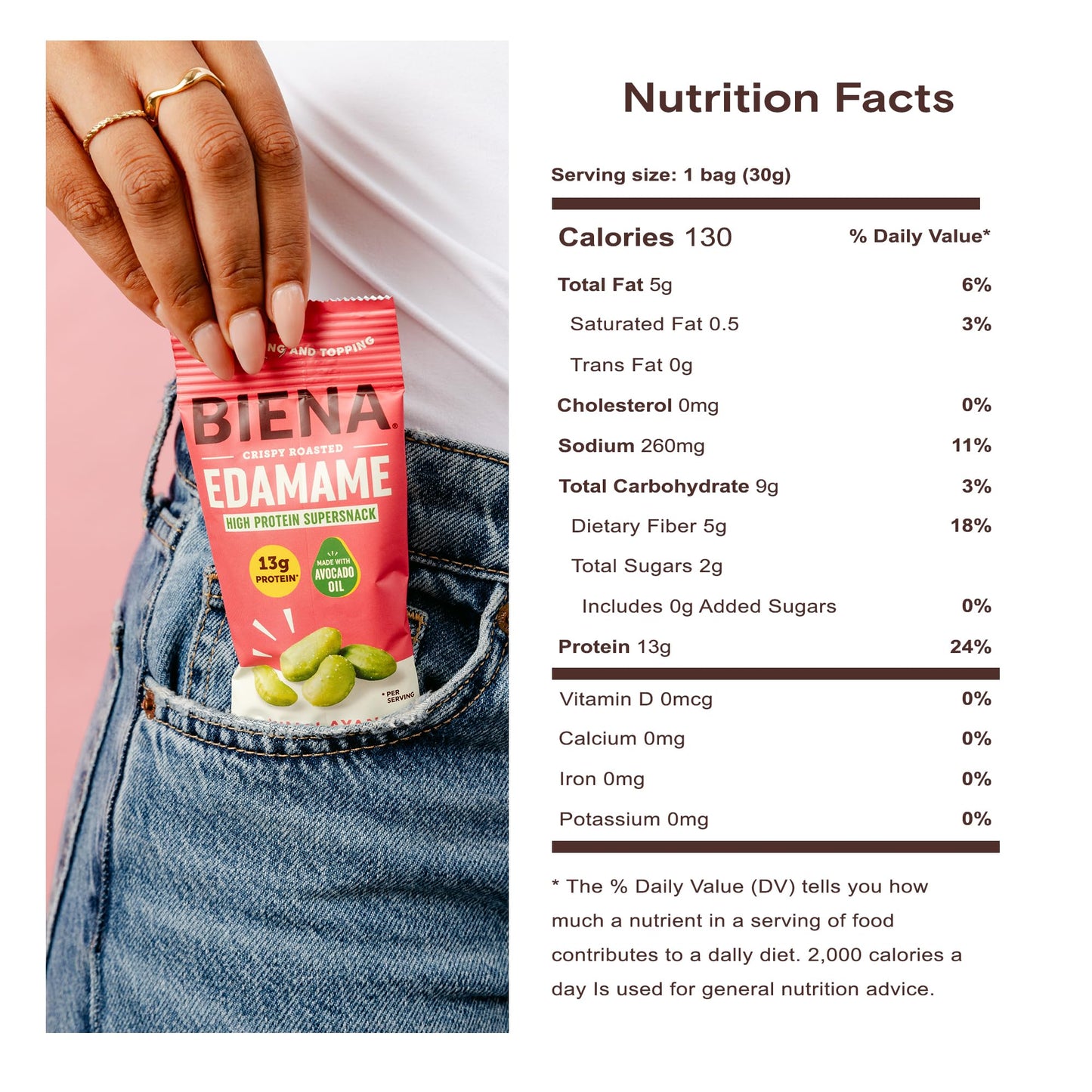Biena Crispy Roasted Edamame Beans Snack - High Protein Low Carb Snack for Adults & Kids, 13g Protein per Serving - Made w/Avoca