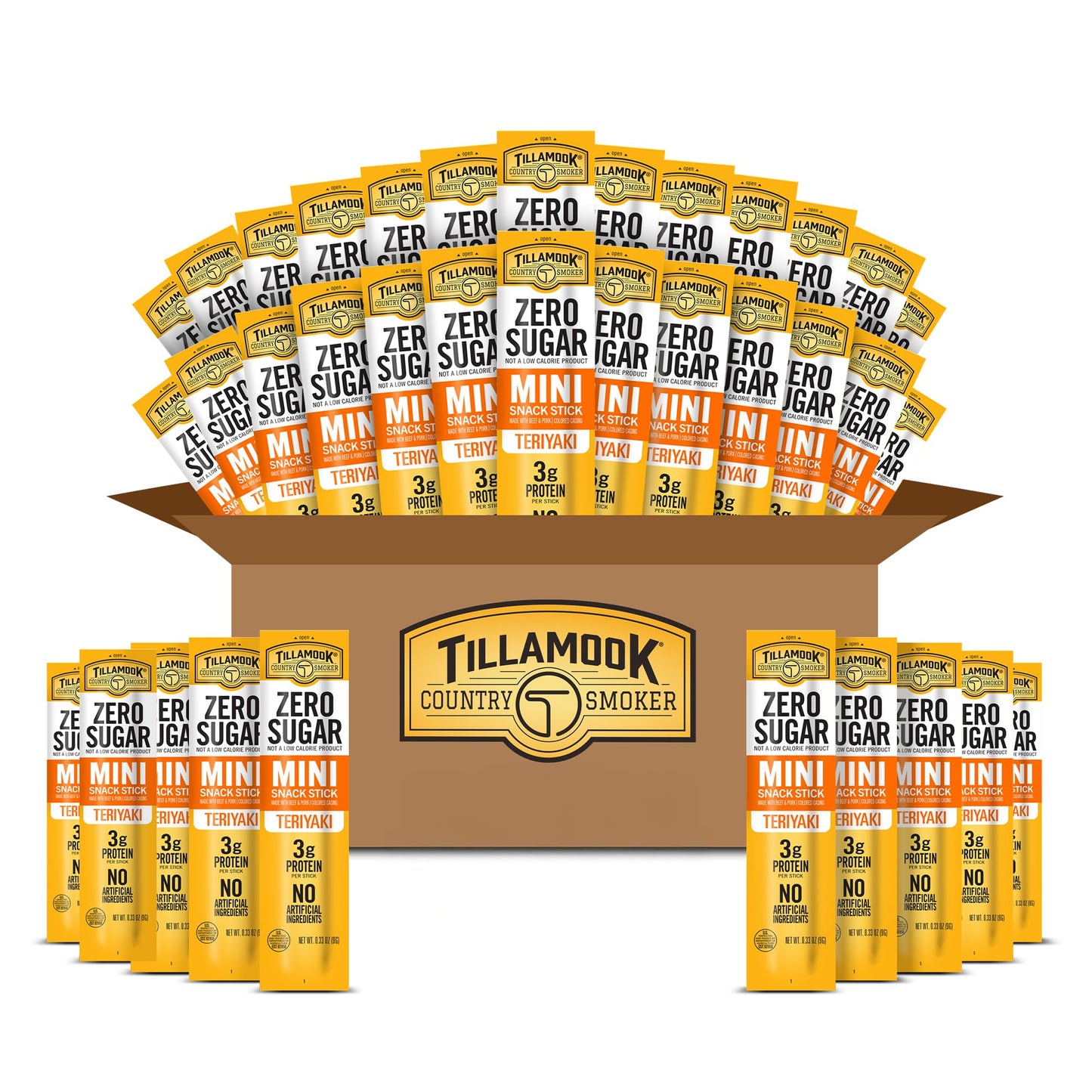 Tillamook Country Smoker Zero Sugar Teriyaki Mini Smoked Sausages  0.33 oz  36 Ct  Individually Wrapped Beef Sticks for Kids School Snacks  Lunchboxes  Travel  Real Hardwood Smoked