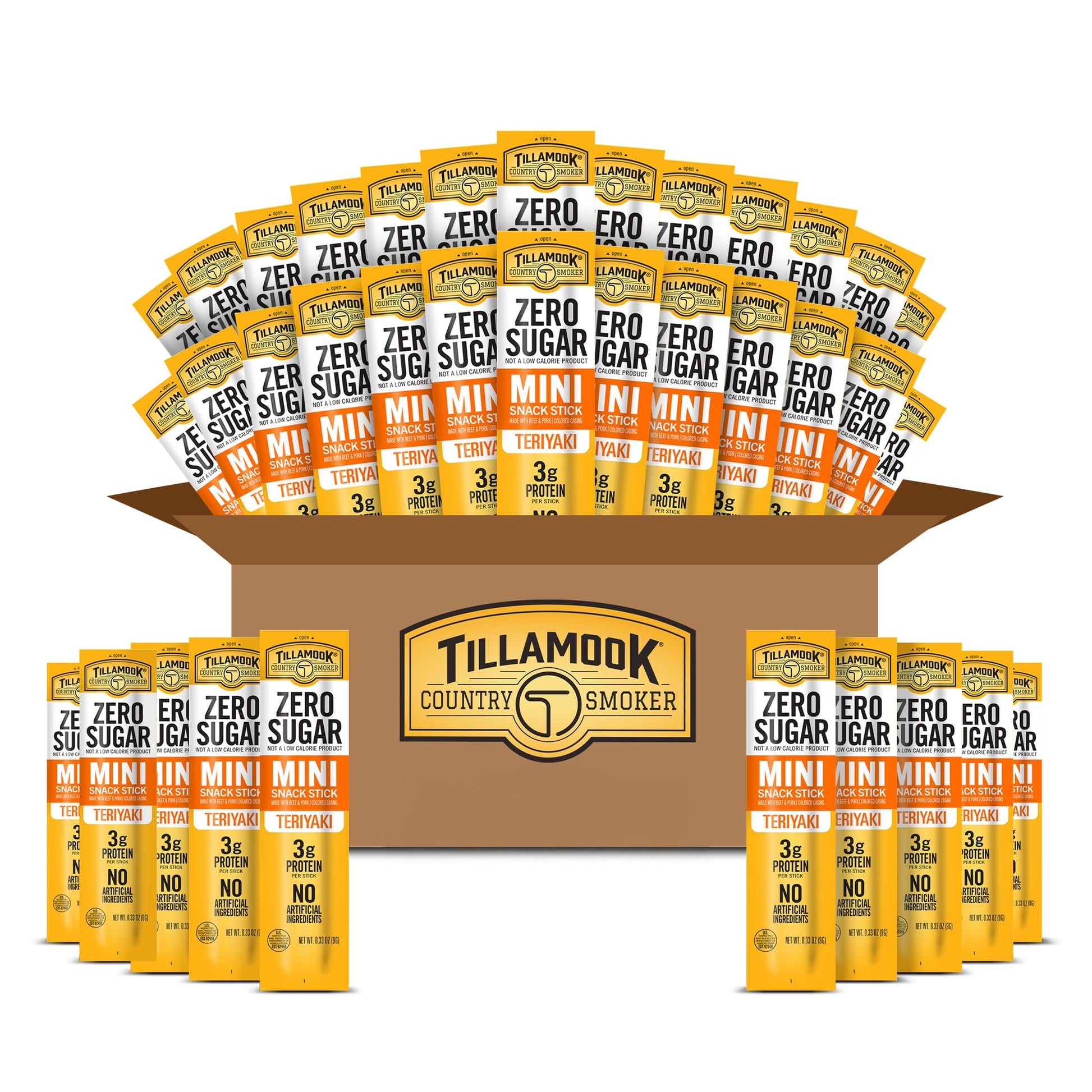 Tillamook Country Smoker Zero Sugar Teriyaki Mini Smoked Sausages  0.33 oz  36 Ct  Individually Wrapped Beef Sticks for Kids School Snacks  Lunchboxes  Travel  Real Hardwood Smoked