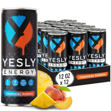 Yesly Energy Drink  Tropical Punch  Naturally Flavored Sparkling Energy Drink With Electrolytes  Magnesium  Potassium  Vitamin C  B6 & B12  Natural Caffeine From Green Tea  12 Fl Oz Cans  12 Pack