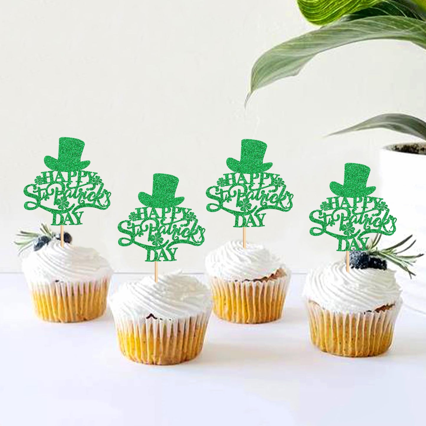 Ercadio 24 Pack Happy St Patrick'S Day Cupcake Toppers Happy St Patrick'S Day Cupcake Picks With Four Leaf For St.Patricks Day B