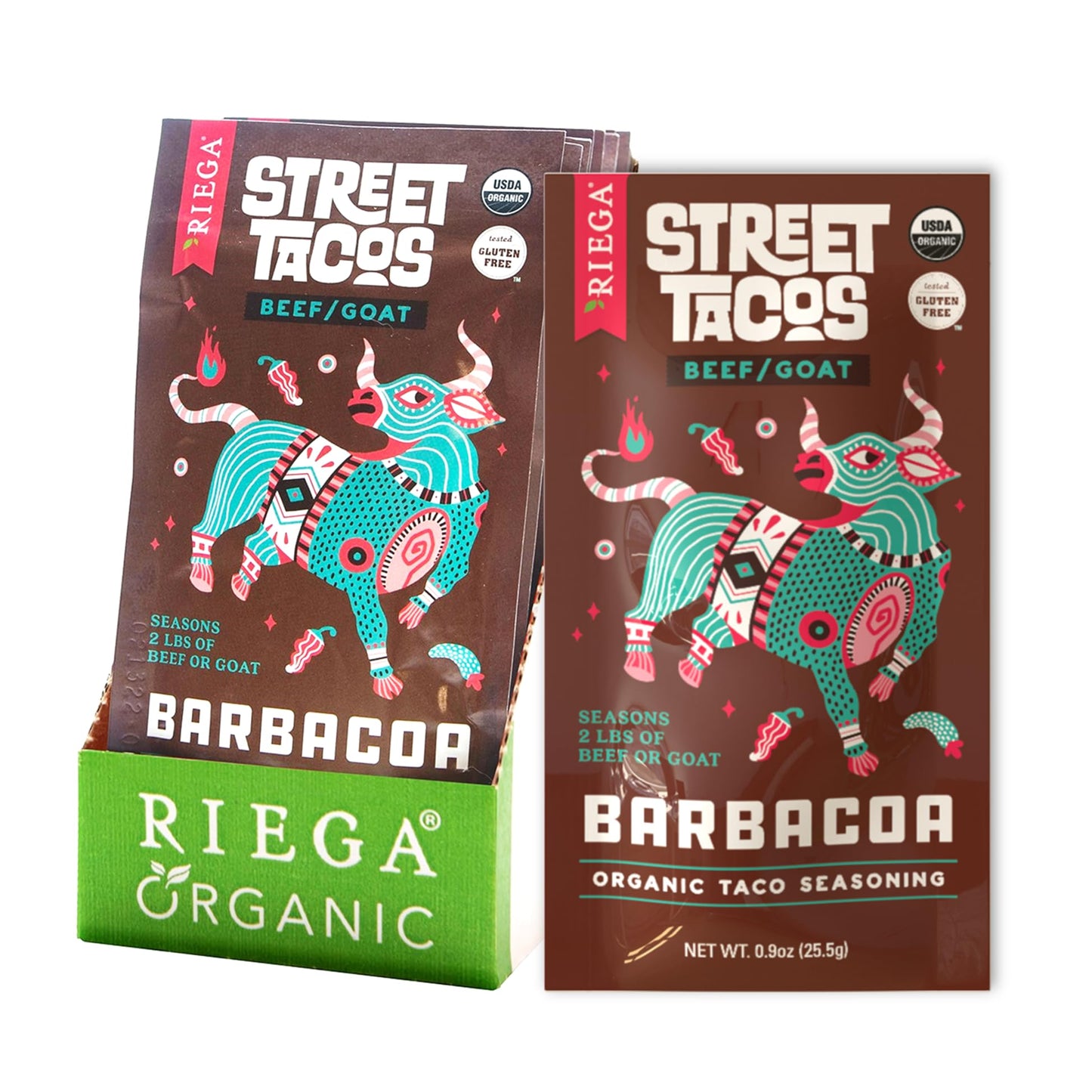Riega Organic Barbacoa Street Taco Seasoning - Mexican Spice Blend for Beef, Rice Bowls, Soups & Slow Cooker Meals - 0.9 oz (Pac