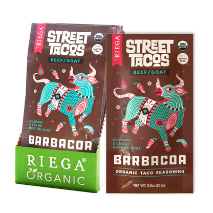 Riega Organic Barbacoa Street Taco Seasoning - Mexican Spice Blend for Beef, Rice Bowls, Soups & Slow Cooker Meals - 0.9 oz (Pac