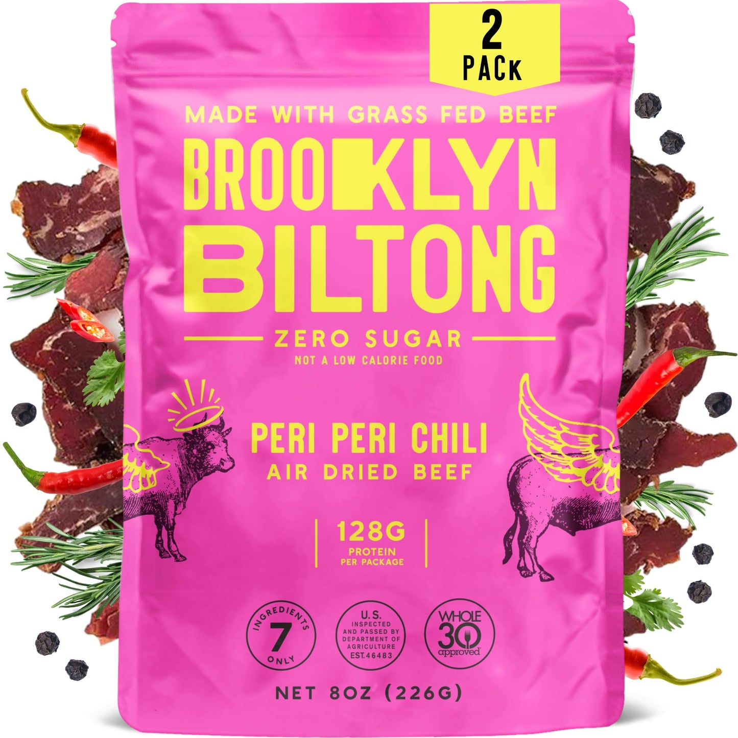 Brooklyn Biltong Air Dried Beef Snack - Gluten Free, Sugar Free, 8 oz, Pack of 2, Whole30, Paleo, Keto