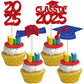 Ephlyn Graduation Cupcake Toppers, 36 Pcs, Glitter, Class of 2025, Red Blue, Cake Decorations for Graduation Theme Party