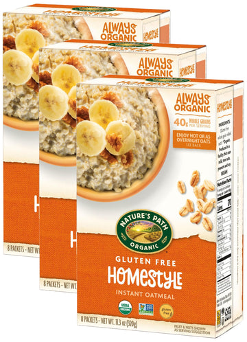 Natures Path Organic Gluten Free Homestyle Instant Oatmeal, Non-GMO, 40g Whole Grains, 11.3 Ounce (Pack of 24)