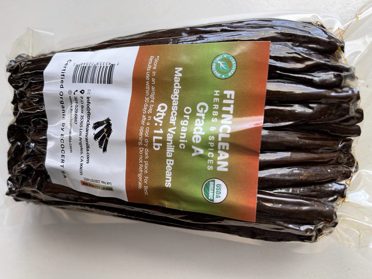 FITNCLEAN VANILLA Organic Vanilla Beans Grade A Madagascar spirit-inspired flavor 16oz Non-GMO Whole Gourmet Pods