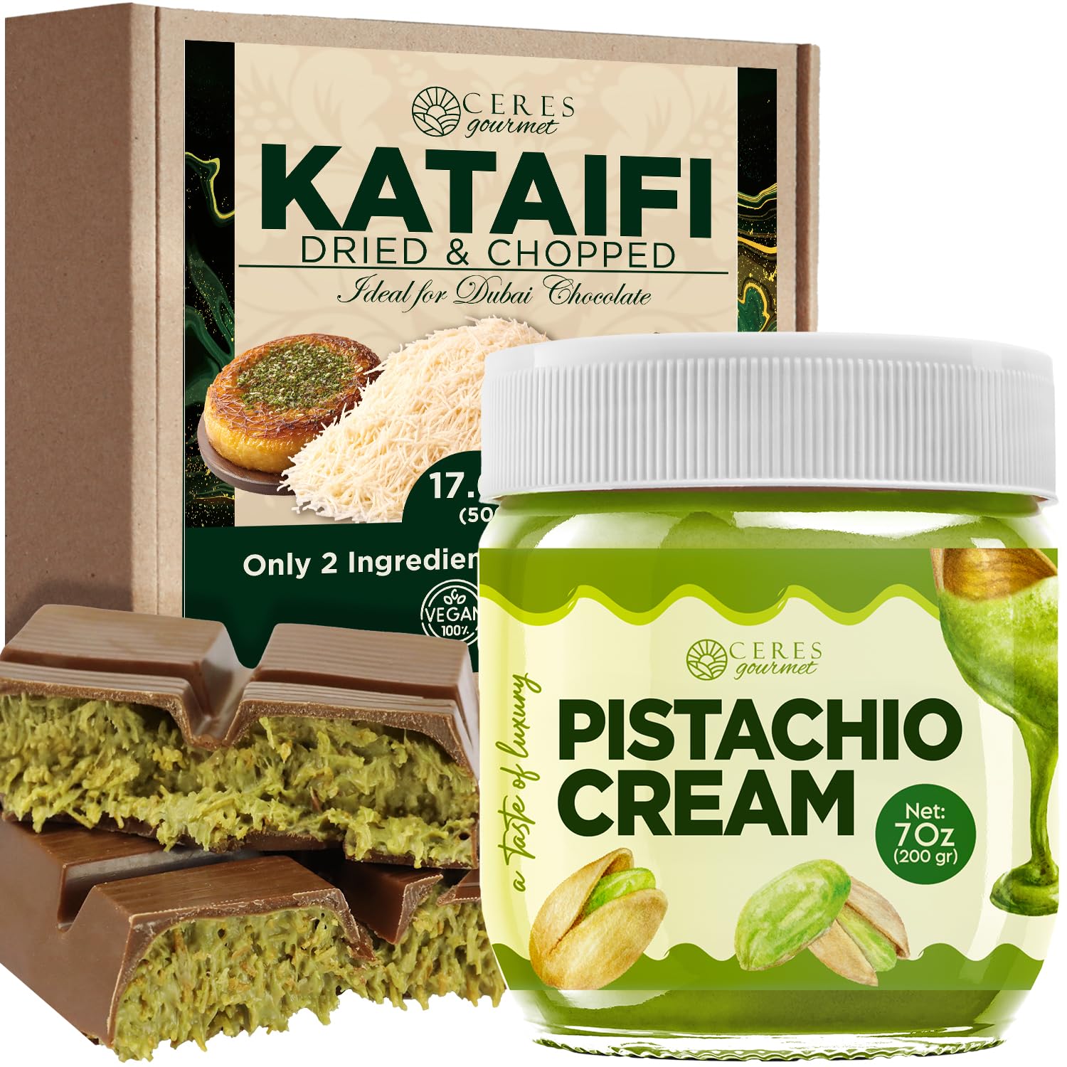 Kataifi Shredded Fillo Dough & Pistachio Butter Spread Bundle for Dubai Chocolate  Authentic Turkish Dried Chopped Kataifi Pastry (1.1 lbs) and Sweet Pistachio Nut Cream (8 Oz)  Ideal for Kunafa  Baklava  and Gourmet Desserts