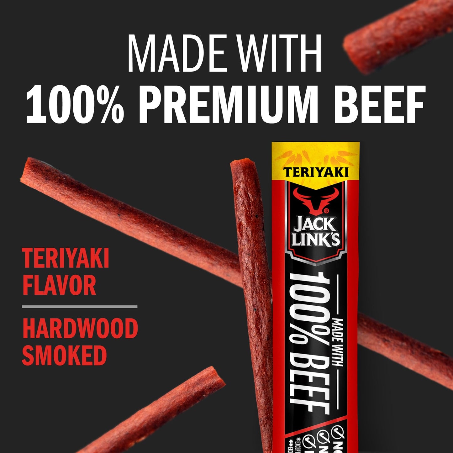 Jack Links Beef Sticks, Teriyaki Flavor, 5g Protein, 0.92 Oz (20 Count), Keto Friendly, Individually Wrapped