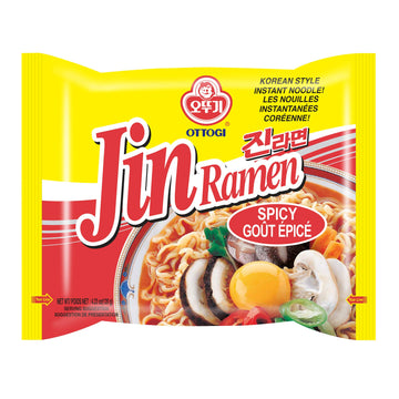 [Ottogi] Jin Ramen, Spicy Flavor - Korean Instant Ramen Noodle, Best Tasting Soup Traditional Instant Ramen (120G) - 4 Pack