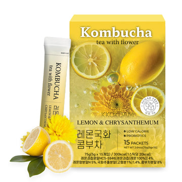 KKOKDAM Kombucha Tea - Grapefruit & Hibiscus Korean Tea - Kombucha Drinks Probiotic Support, Low Calorie, Sugar Free Drink Pack 