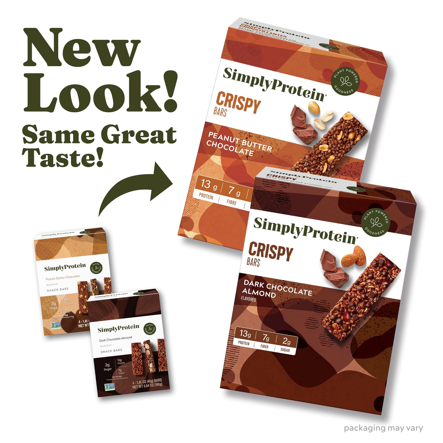 Simply Protein Crispy Bars Variety Pack - Peanut Butter & Dark Chocolate Almond - 13g Protein, 2g Sugar, Vegan - 16 Bars (2 Boxes)