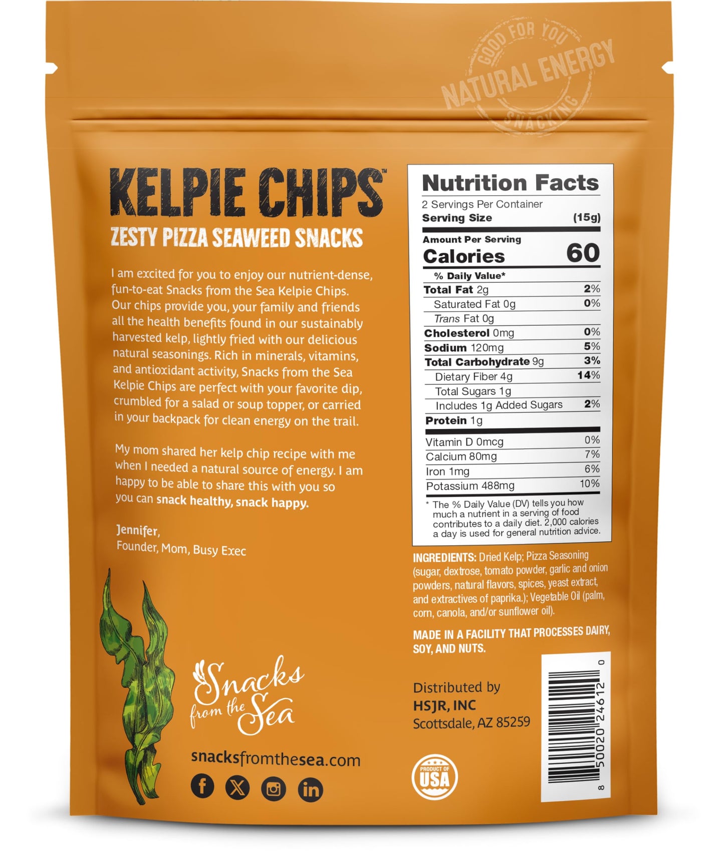 SNACKS FROM THE SEA Zesty Pizza Kelp Chips Healthy Snack 3oz (Pack of 3)