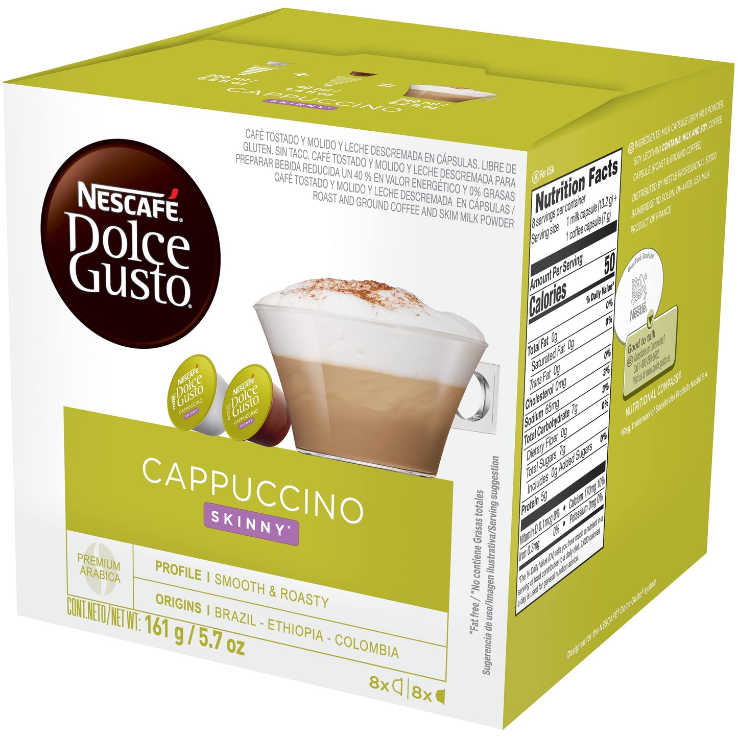 NESCAFÉ DOLCE GUSTO Pods, Cappuccino, 16 Count (Pack of 3), Skinny Cappuccino, Model 12107628