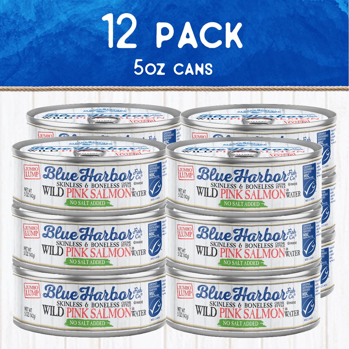 Blue Harbor Fish Co. Wild Pink Salmon In Water No Salt Added - 5 Oz Can (Pack Of 12)