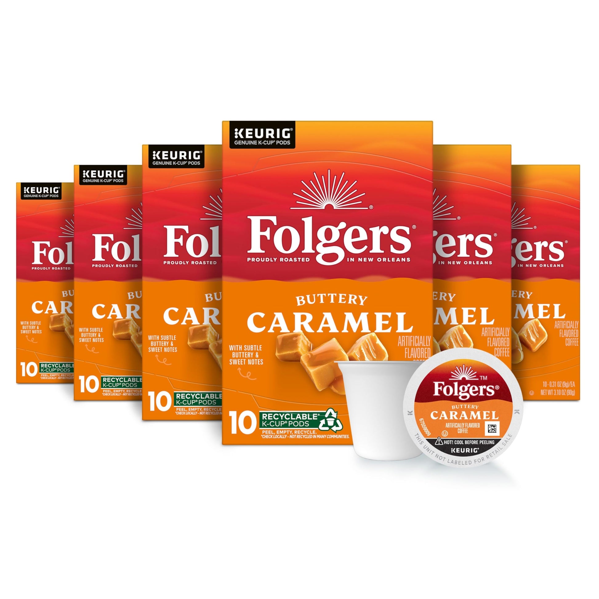 Folgers Buttery Caramel Artificially Flavored Coffee  Keurig K-Cup Pods  10 Count Box (Pack of 6)