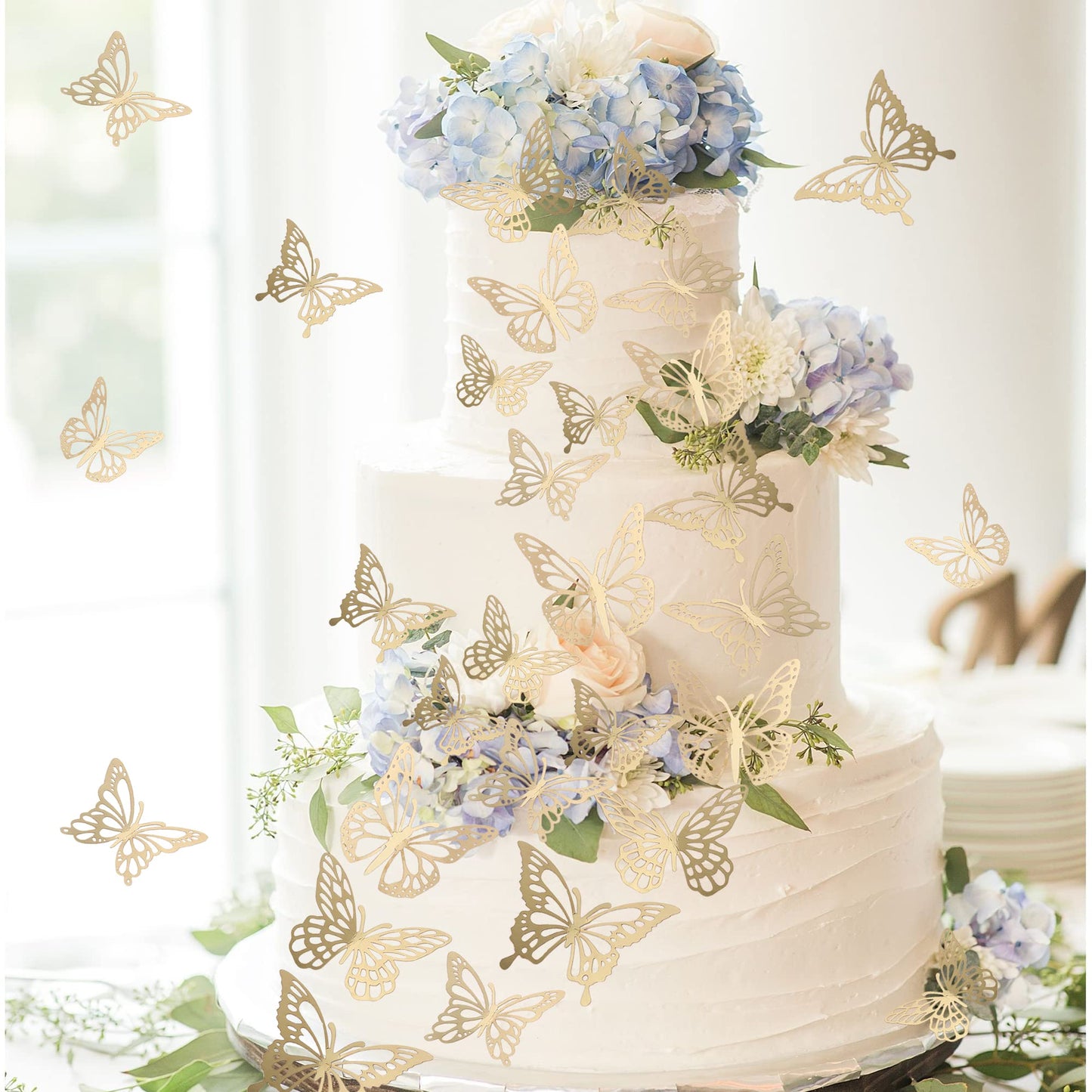 40 Pcs Laser 3D Butterfly Cupcake Toppers Hollow Arts Butterfly Cake Decorations For Baby Shower Wedding Fairy Birthday Party Su