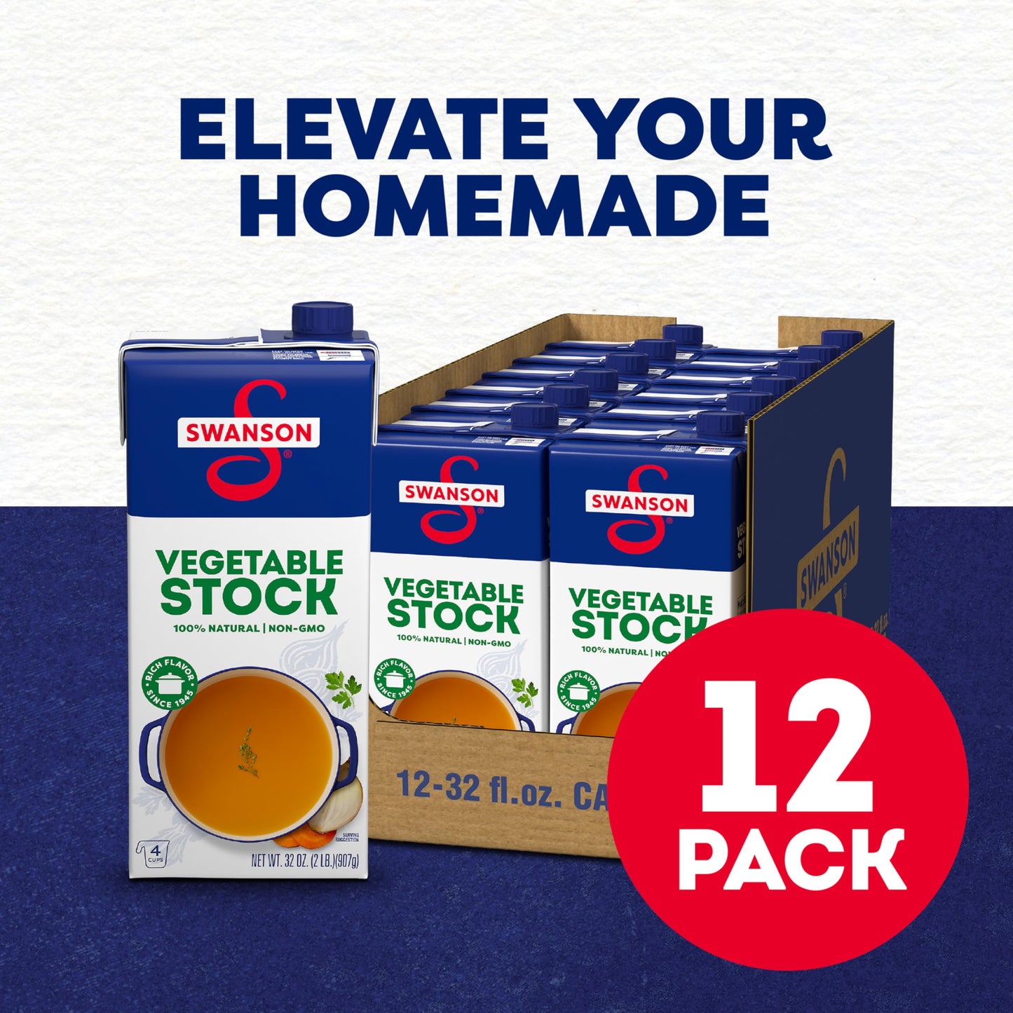 SWANSON S Vegetable Stock, Gluten-Free, 32 Oz Carton, Pack of 12