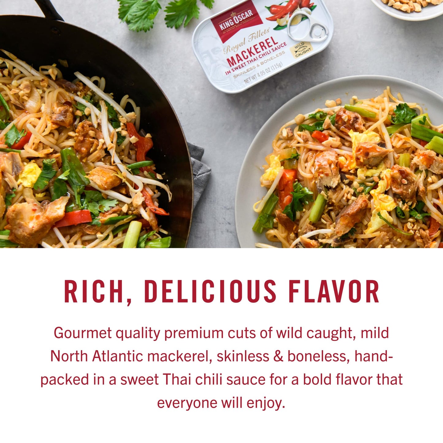 King Oscar Mackerel in Sweet Thai Chili Sauce  4.05 Ounce Can (Pack of 12)  Skinless & Boneless  Wild Caught Canned Mackerel