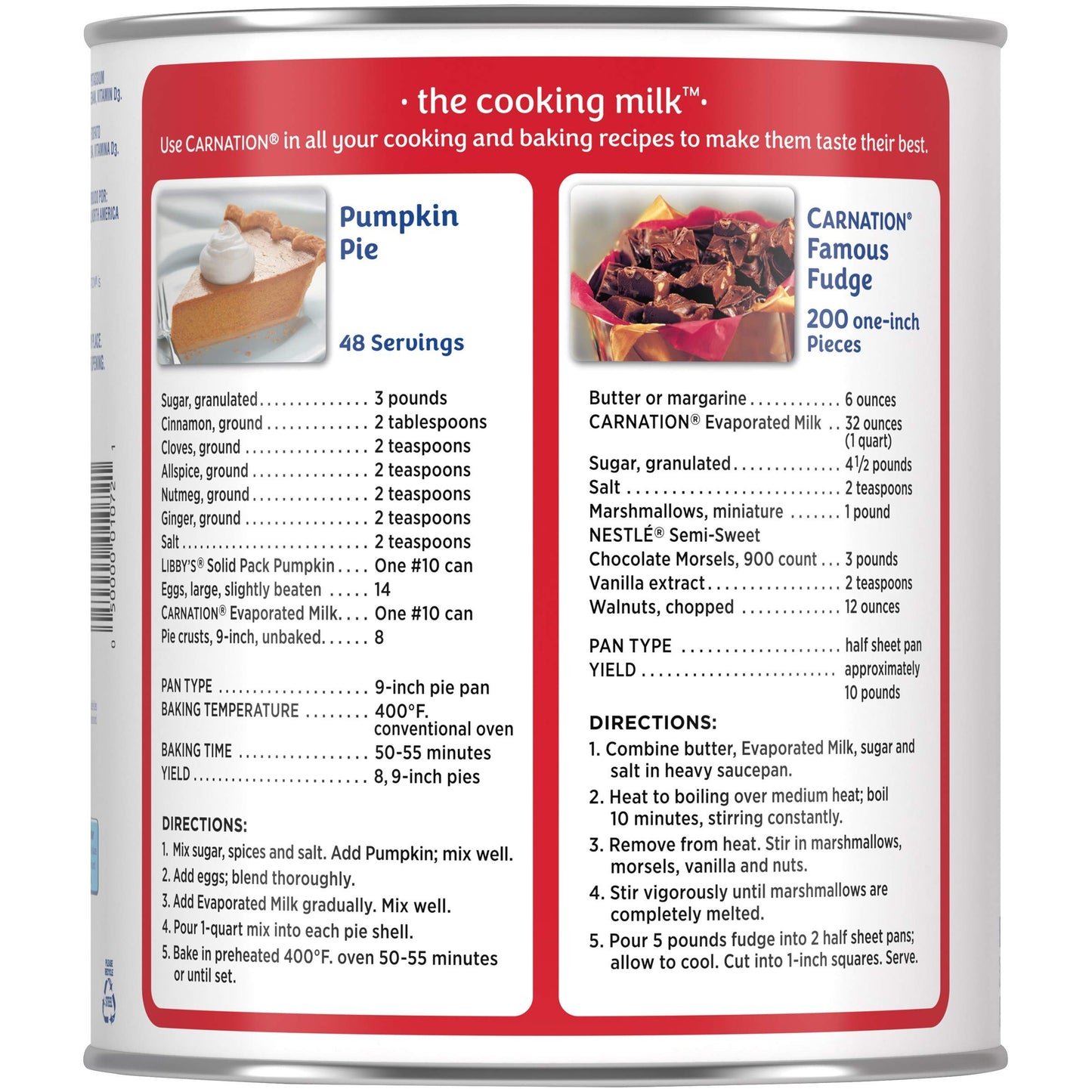 Carnation Evaporated Milk, Holiday Desserts, Unsweetened Condensed Milk, Pumpkin Pie, 97 Fl Oz Can (2.86 L)