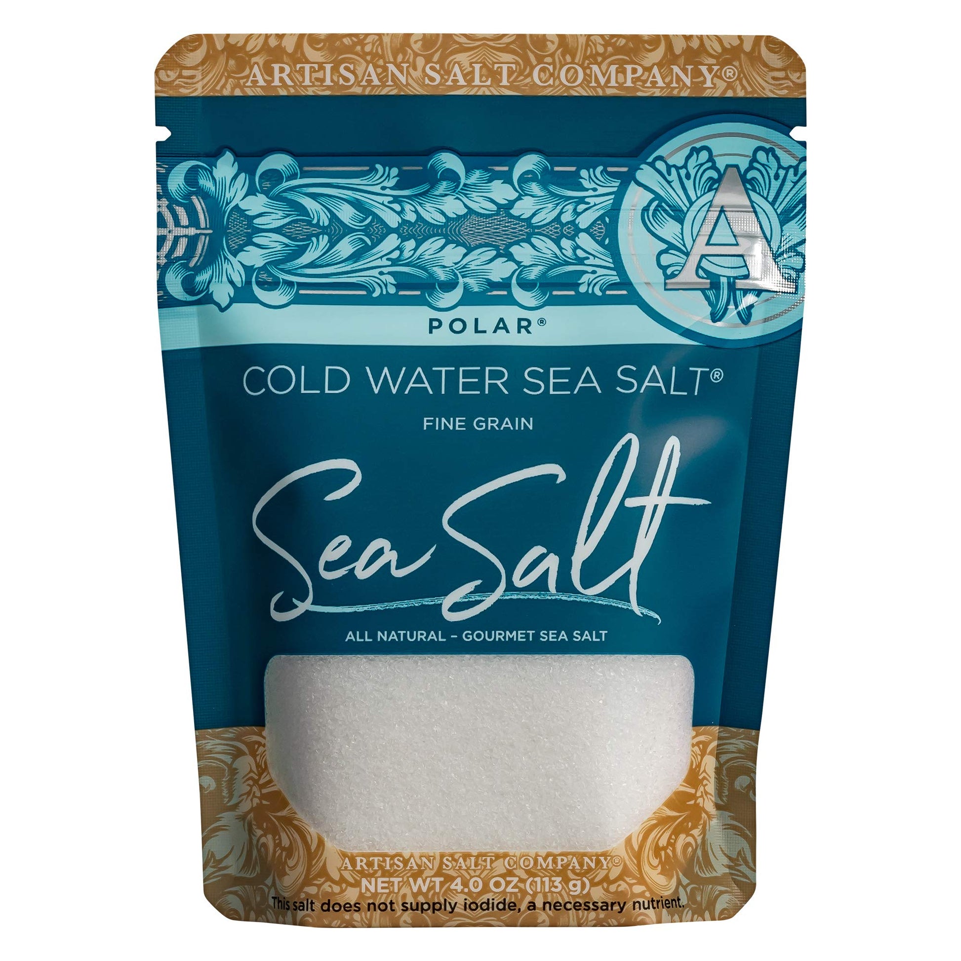 SaltWorks Artisan Sea Salt, Polar Cold Water, 4 Ounce Zip-Top Pouch, White Crystals