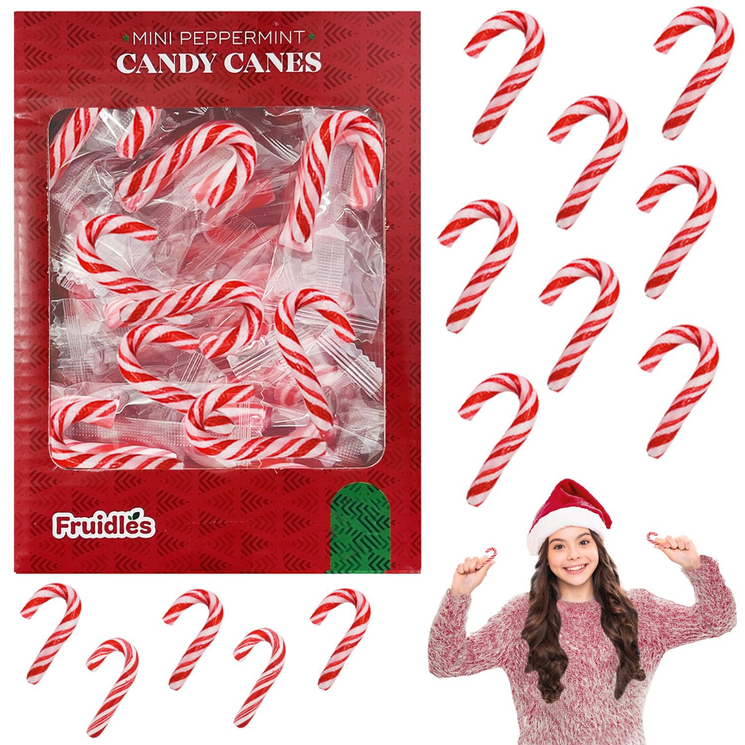 Fruidles Mini Candy Canes Suckers, Peppermint Flavor, Individually Wrapped, 2 inches, 4.42 oz (1000-Pack)