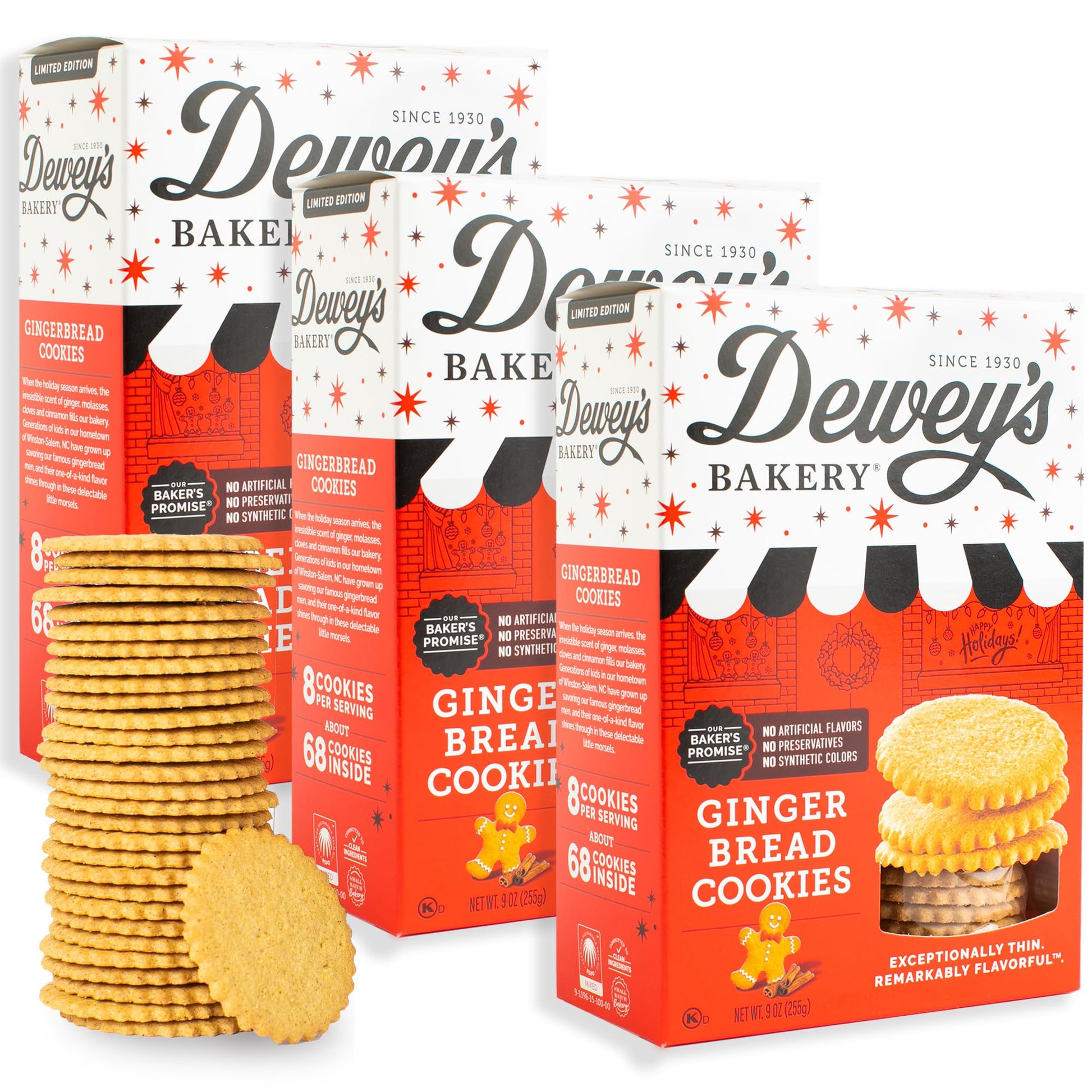 Dewey's Bakery Gingerbread Moravian Style Thin Cookies | Seasonal Flavor | No Artificial Flavors, Synthetic Colors or Preservati