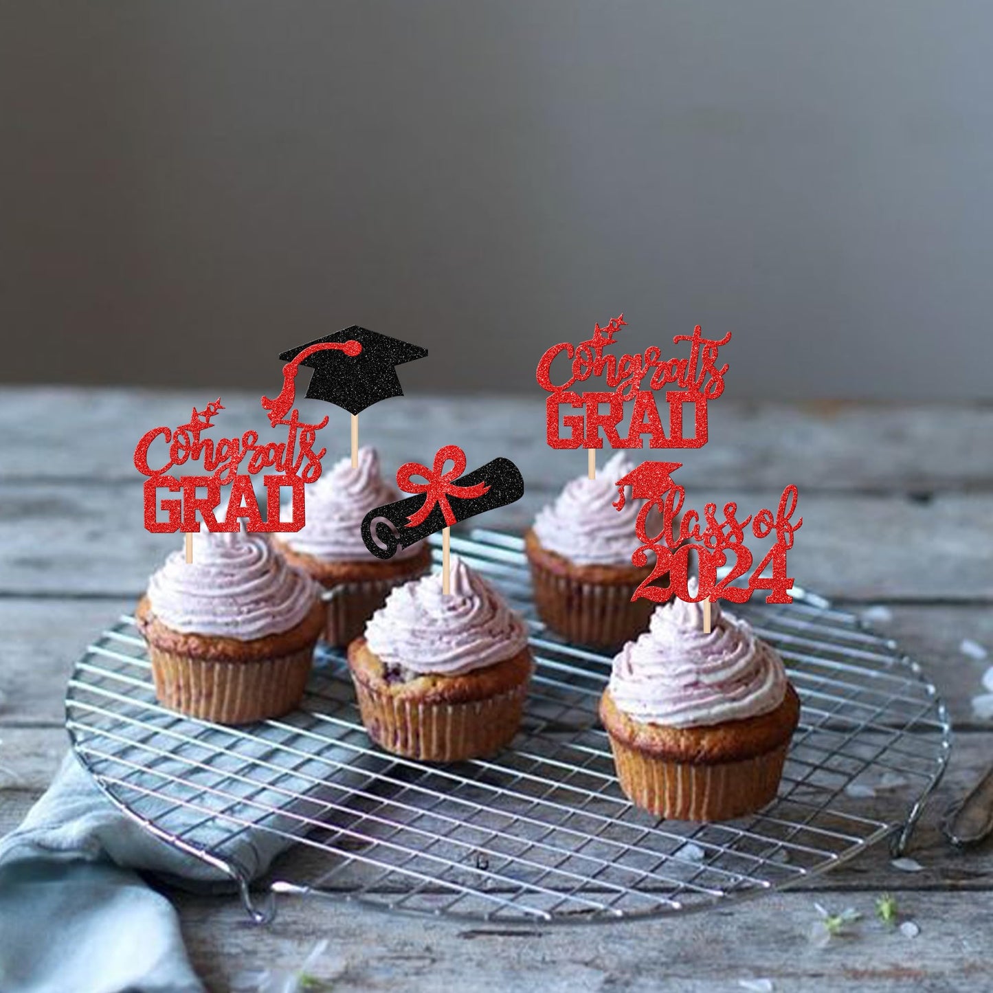 24 Pcs 2024 Graduation Cupcake Toppers Glitter Class Of 2024 Congrats Grad Cap Diploma Cupcake Picks 2024 Graduation Theme Party