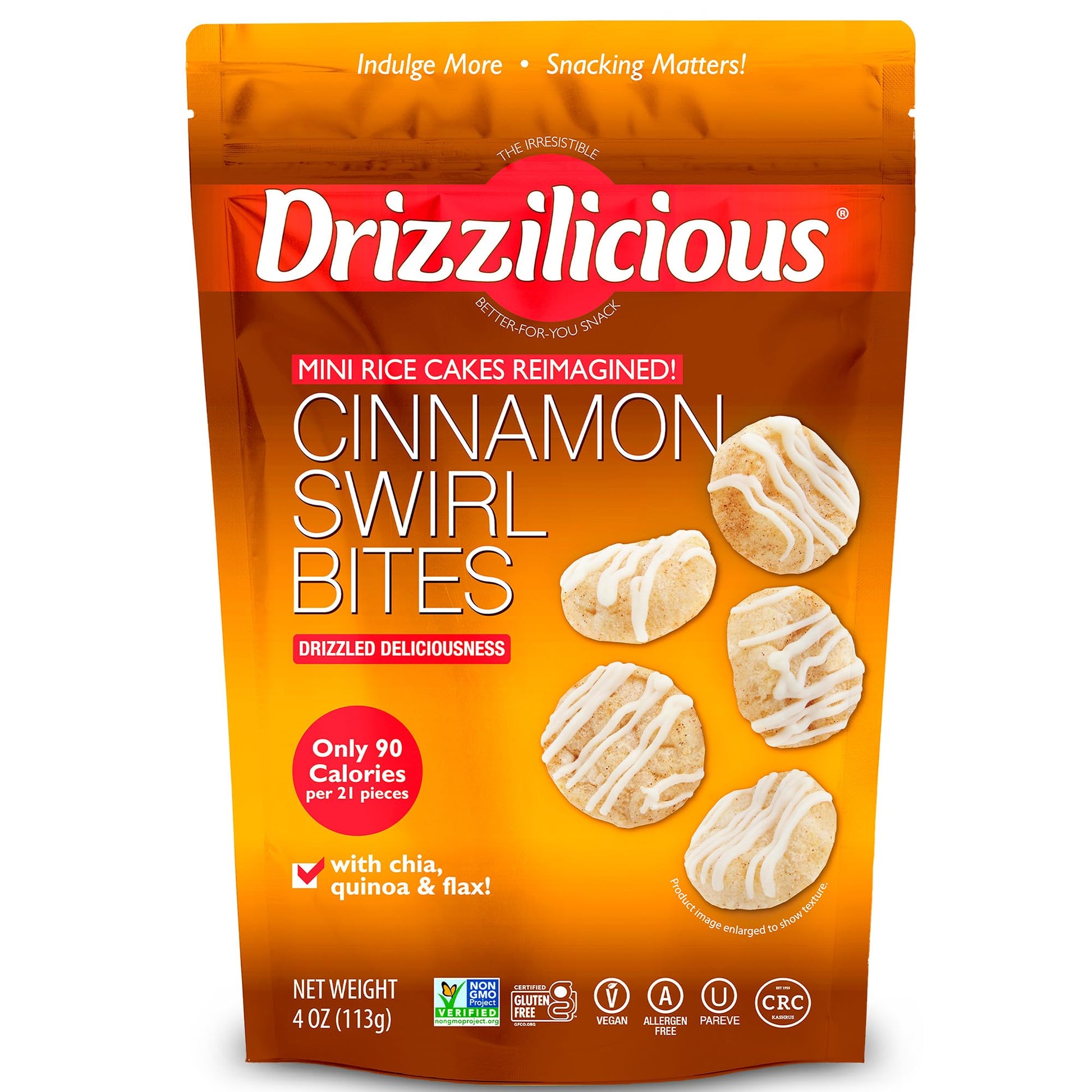 Drizzilicious Mini Rice Cakes, Cinnamon Swirl, Vegan, Gluten Free, 4 oz (Pack of 6)