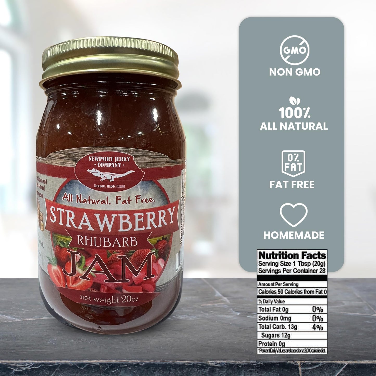 Gourmet Strawberry Rhubarb Jam 20Oz Handcrafted Small Batch (All Natural)