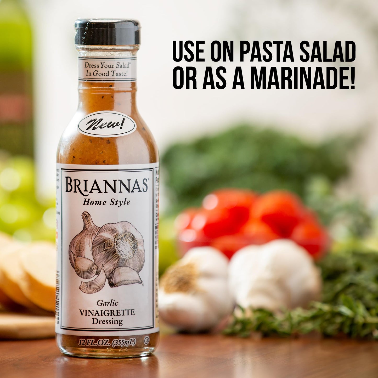BRIANNAS Garlic Vinaigrette Dressing - Gluten Free, Vegan - 32 oz. Bottle
