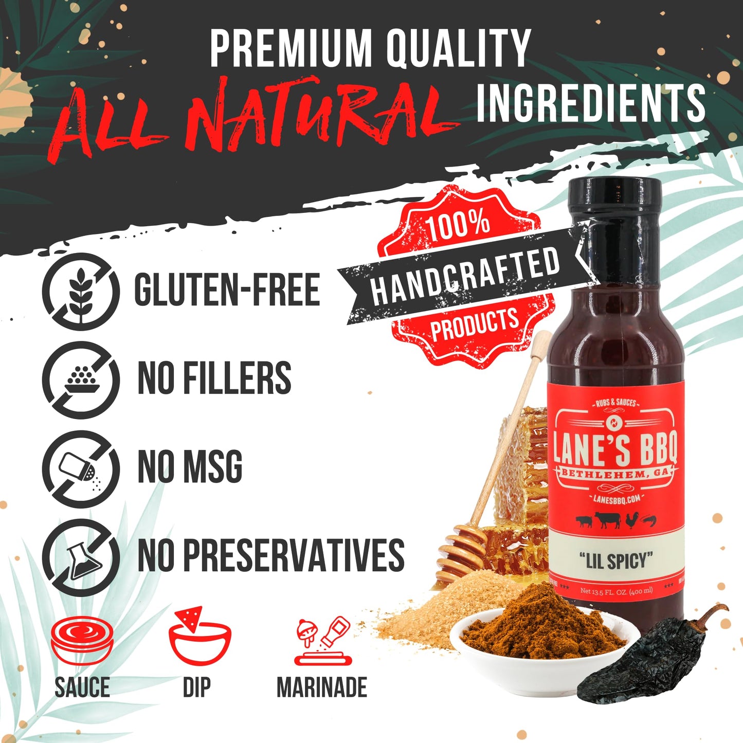 Lane'S Lil Spicy Bbq Sauce, All-Natural Kansas City Style Sweet And Spicy Sauce, Goes Great With Chicken, Beef, Pork & Veggies,