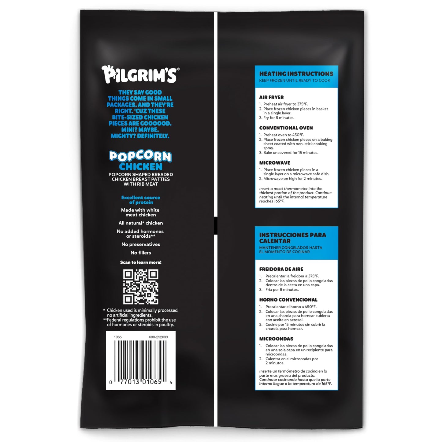 Pilgrims Popcorn Chicken | Fully Cooked | 11 G Protein | Frozen |1.50 LB