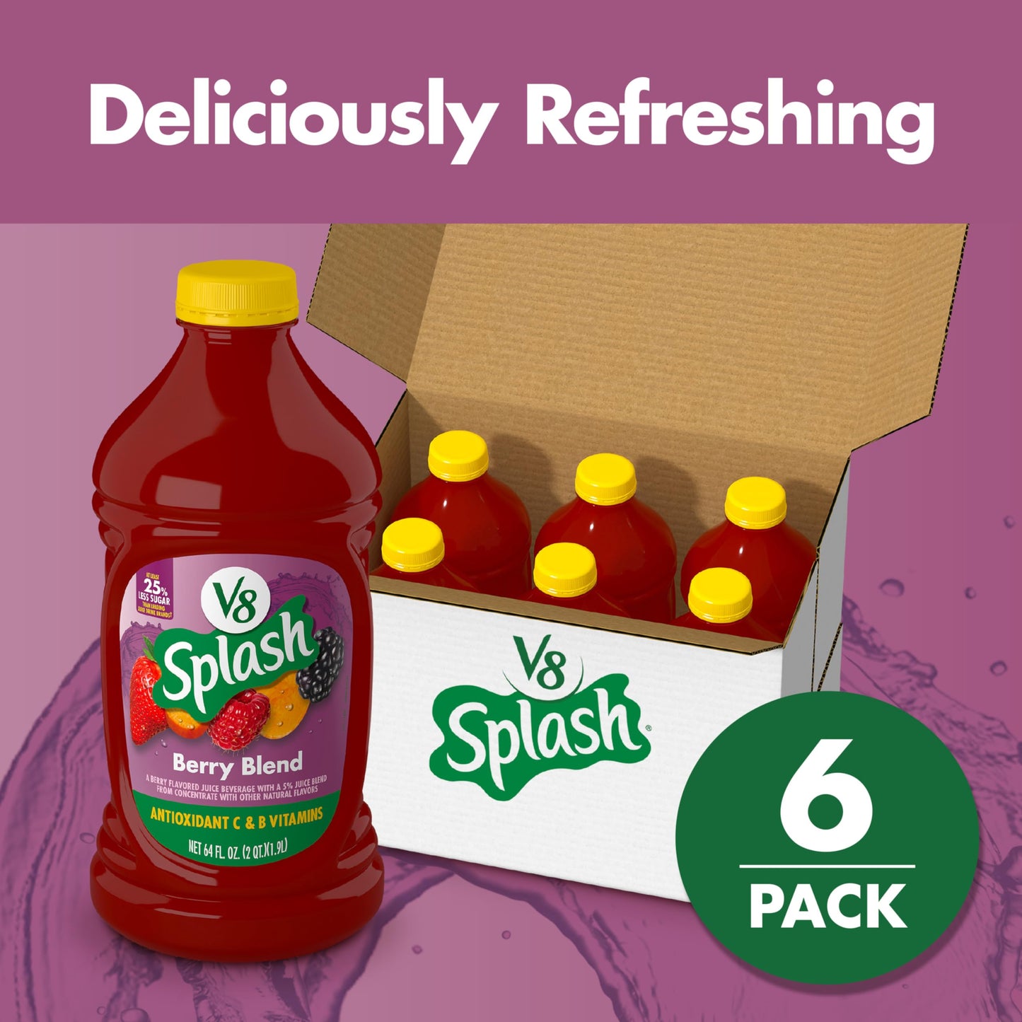 V8 Splash Berry Blend Flavored Beverage, 64 fl oz Bottle (6 Pack)