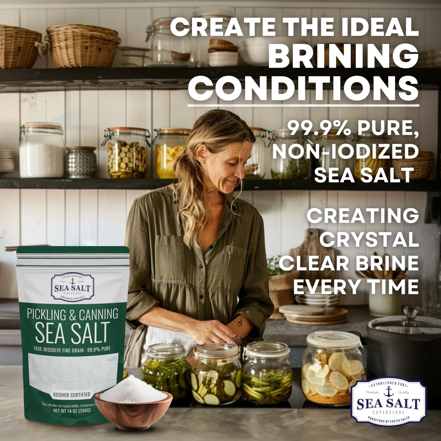 Pickling & Canning Salt, Pickling Salt & Curing Salt for Natural Preserving, Fine Sea Salt & Kosher Salt for Brining, Non-Iodize