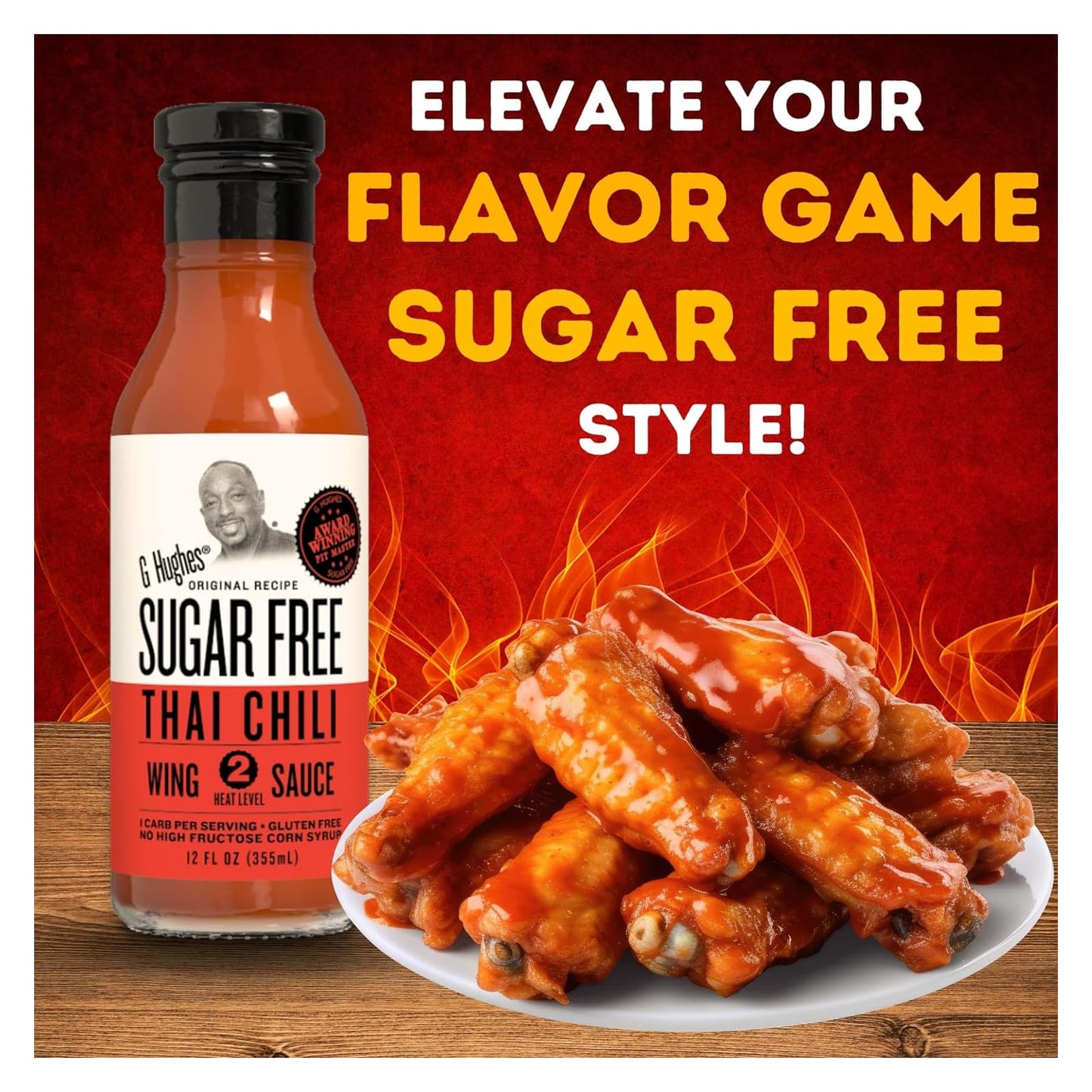 G. Hughes Smokehouse Sugar Free Wing Sauce (12 oz) - Thai Chili, Medium