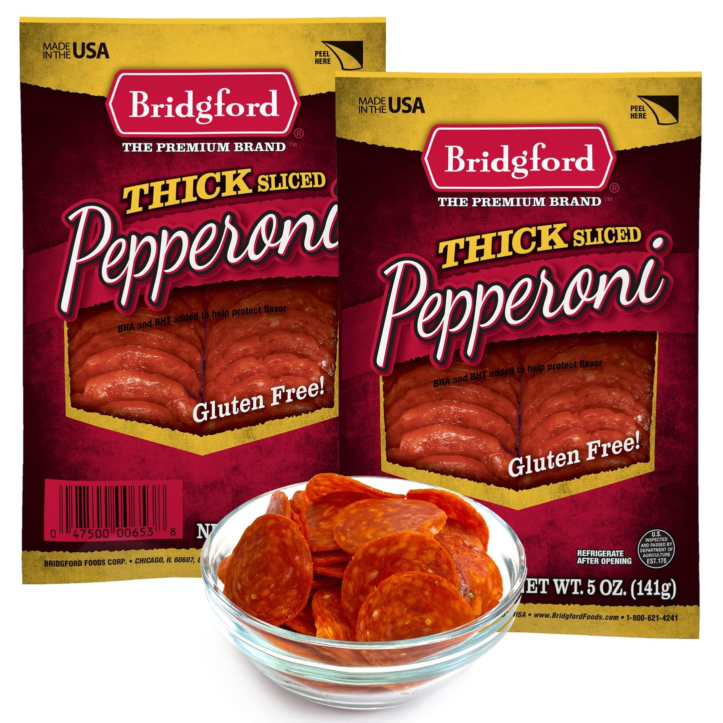 Bridgford Thick Sliced Pepperoni 5 oz Pack of 2 - Thick Pepperoni Slices for Pizza and Sandwiches with Zero Carb Ideal for your 