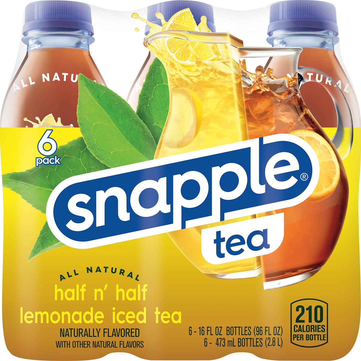 Snapple Half 'N Half, 16 Fl Oz Recycled Plastic Bottle, 6 Pack