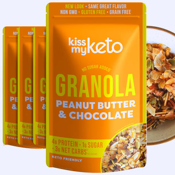 Kiss My Keto Granola Cereal - Peanut Butter Chocolate Keto Granola Low Carb Cereal (2g-Net) Low Sugar Granola (1g) - Grain Free 