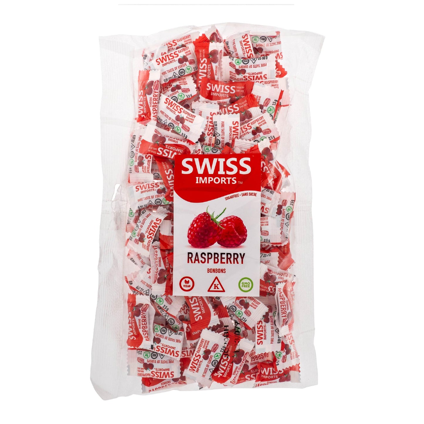Swiss Imports Sugar Free Bonbons Hard Candy Drops, Raspberry, 100 Individually Wrapped Pieces, 250g/8.8oz